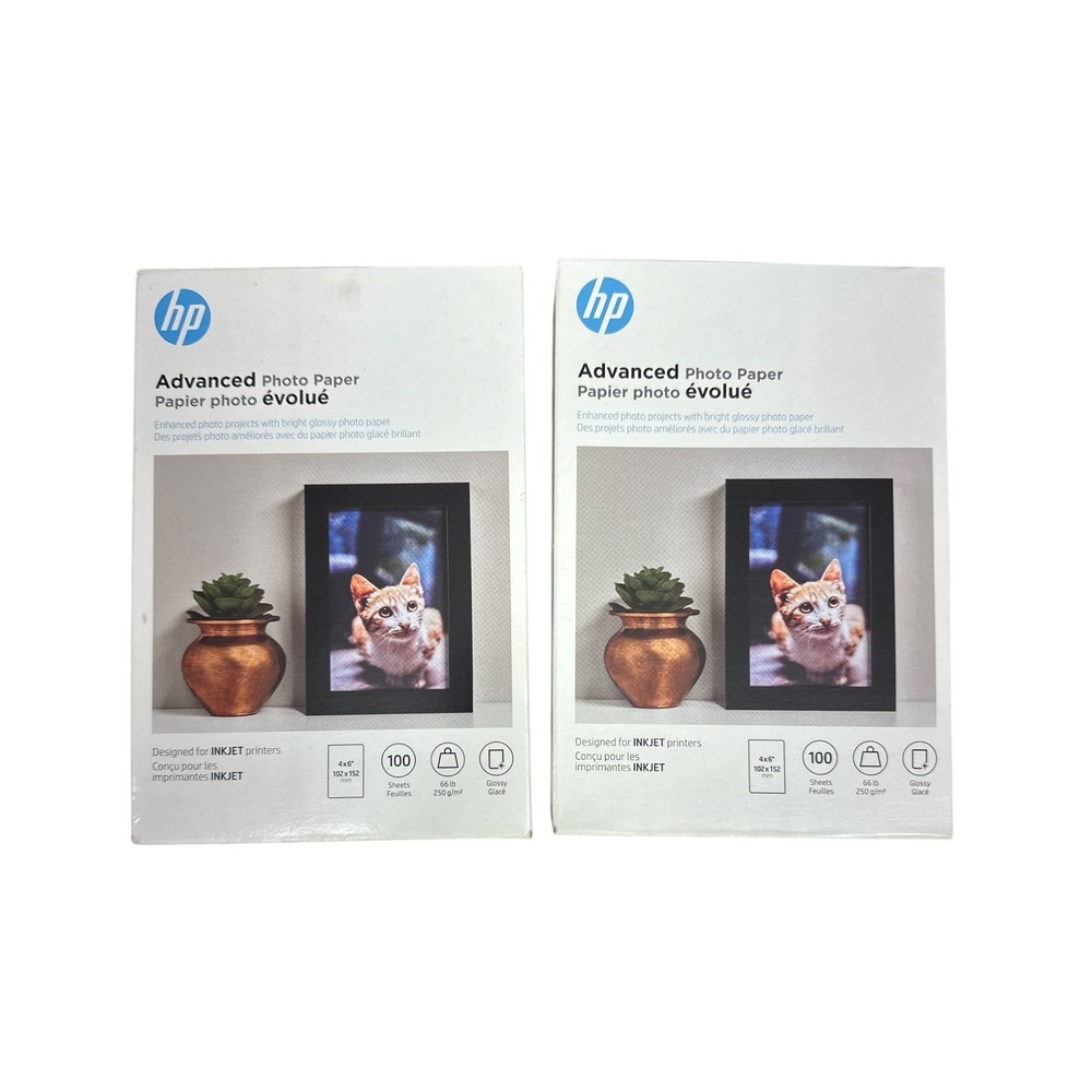 2pk HP Advanced Photo Paper 4x6 Glossy Designed for Inkjet 200 Sheets Q6638A NEW